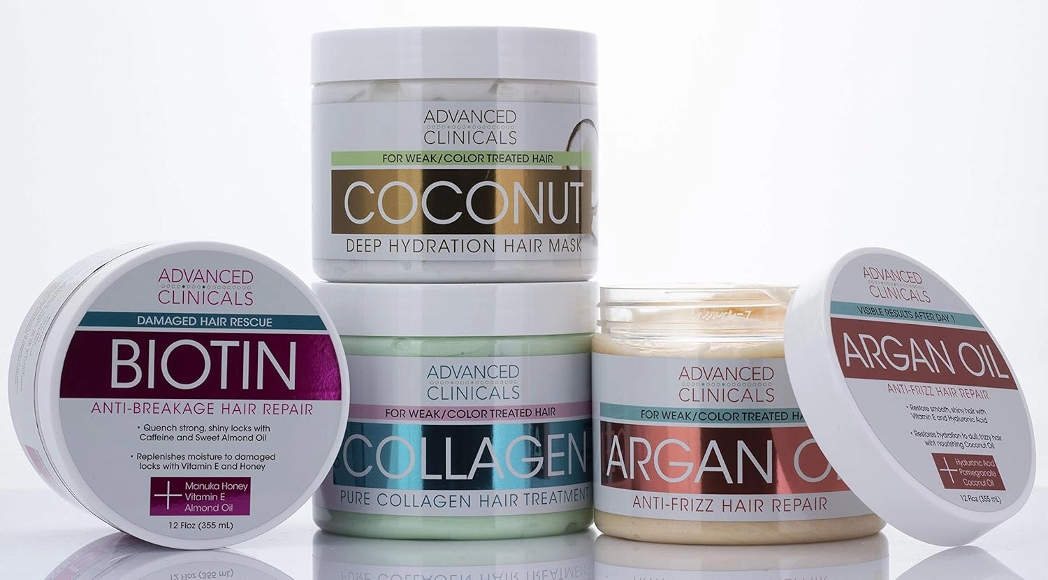 Advanced Clinicals Coconut Oil Hair Treatment, Deep Hydration Hair Repair Mask & Moisturizing Conditioner for Dry, Color Treated & Weak Hair - Boosts Growth w/ Shea Butter & Kelp, 24 fl oz, 2-Pack
