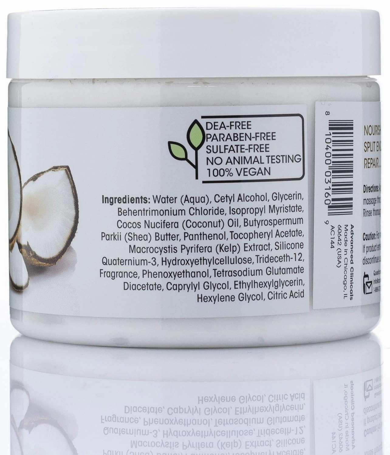 Advanced Clinicals Coconut Oil Hair Treatment, Deep Hydration Hair Repair Mask & Moisturizing Conditioner for Dry, Color Treated & Weak Hair - Boosts Growth w/ Shea Butter & Kelp, 24 fl oz, 2-Pack