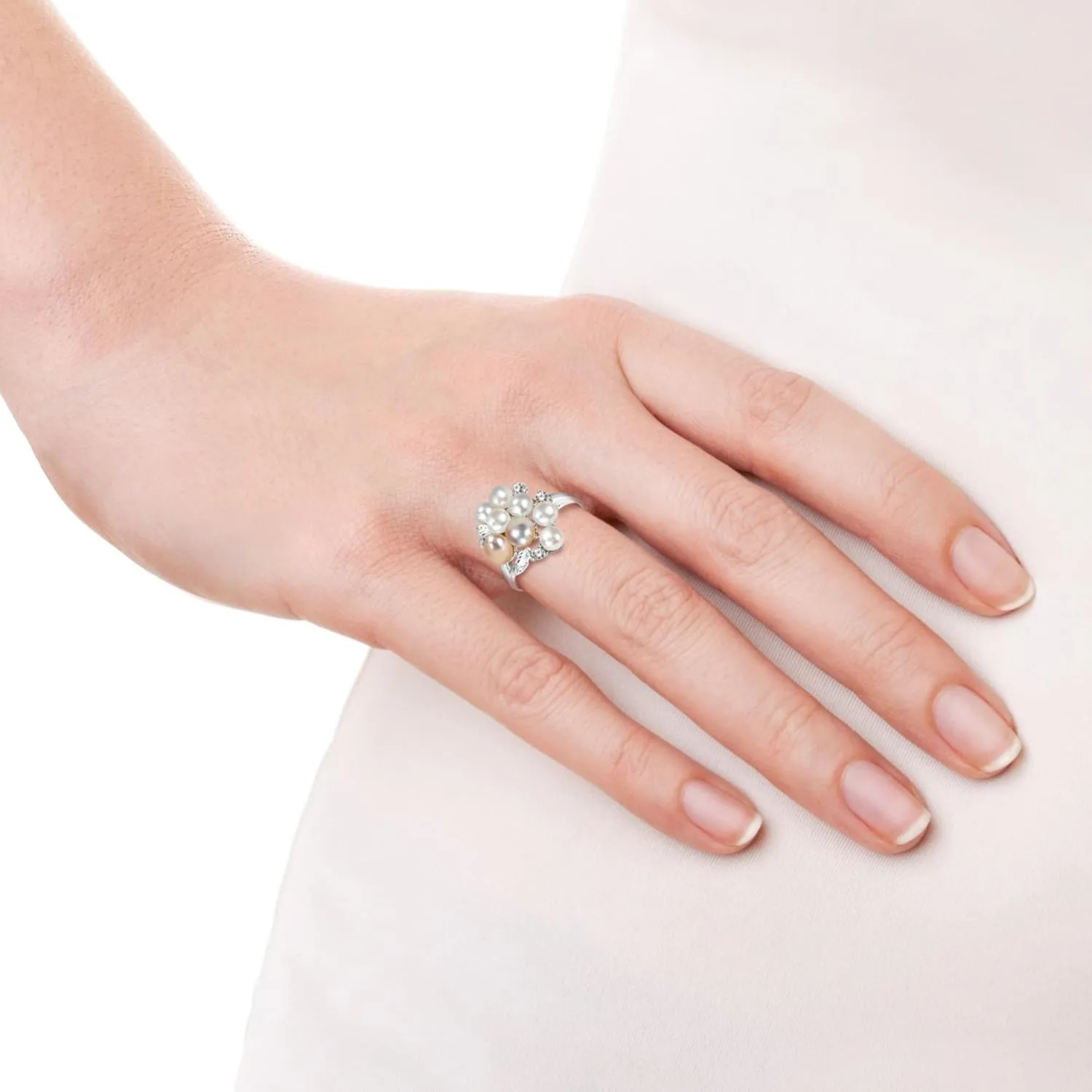 AeraVida Cluster White-Pink Cultured Freshwater Pearl Grape Cubic Zirconia .925 Sterling Silver Ring