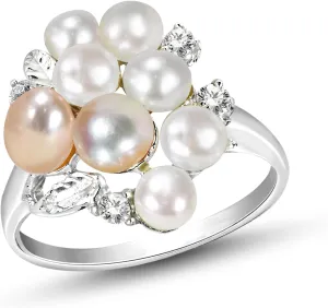 AeraVida Cluster White-Pink Cultured Freshwater Pearl Grape Cubic Zirconia .925 Sterling Silver Ring