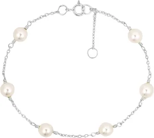 AeraVida Luminous Cultured Freshwater White Pearl Sterling Silver Chain Link Adjustable Bracelet - 7inches Length