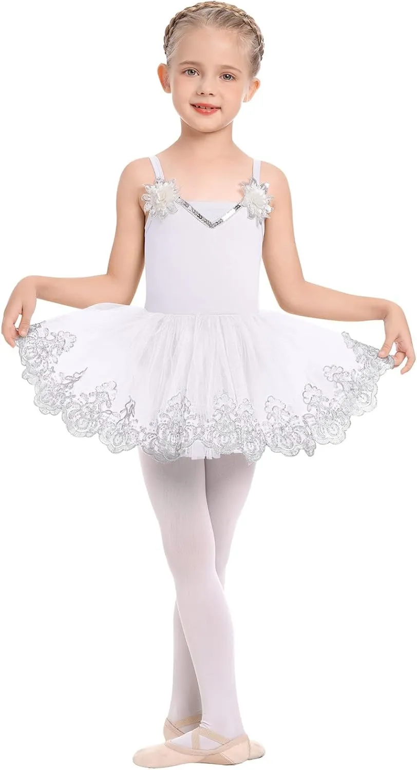 AFAVOM Ballet Leotards for Girls Toddler Sequin Flower Camisole Ballet Dance Dress Tulle Tutu Skirt Leotard Ballerina Costume