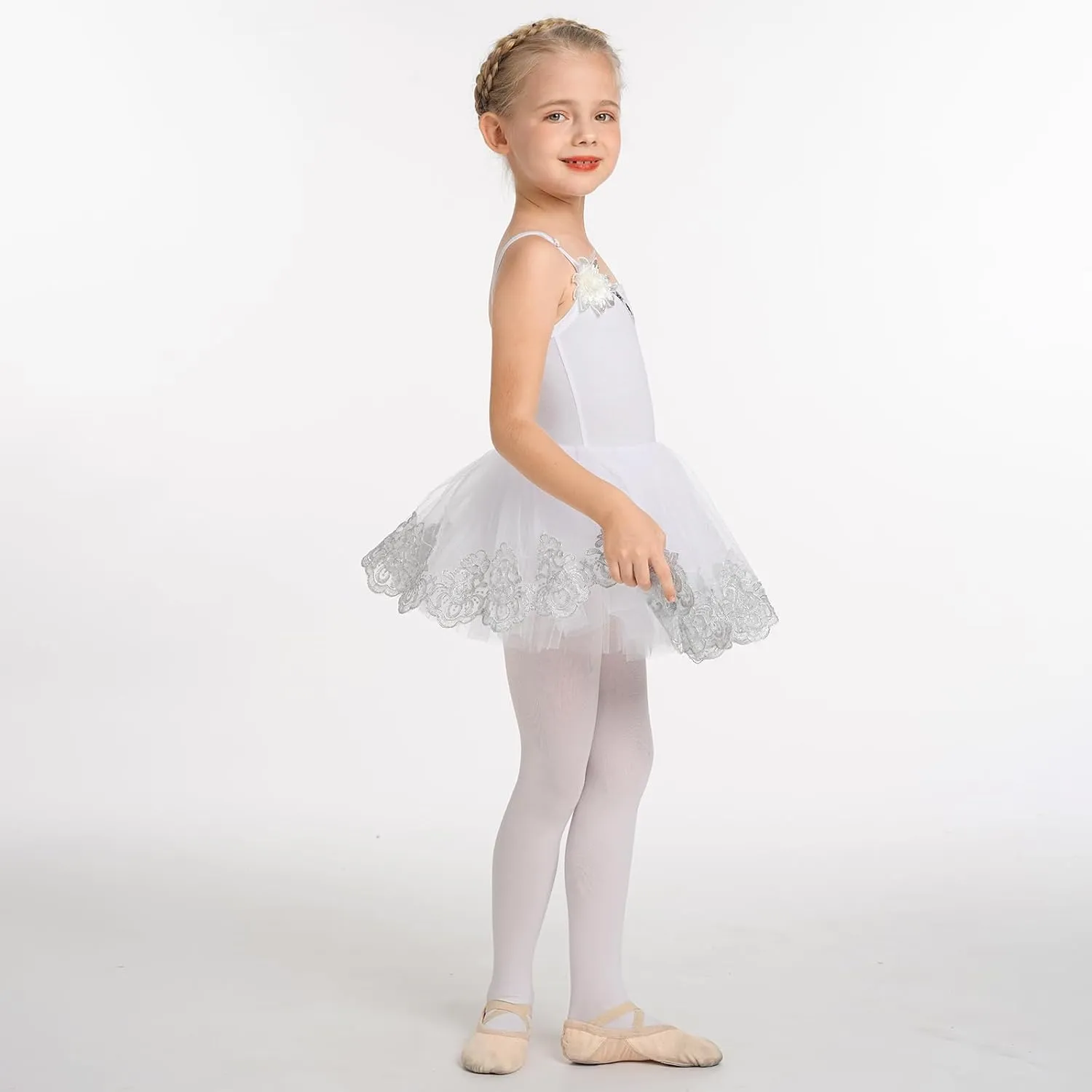 AFAVOM Ballet Leotards for Girls Toddler Sequin Flower Camisole Ballet Dance Dress Tulle Tutu Skirt Leotard Ballerina Costume