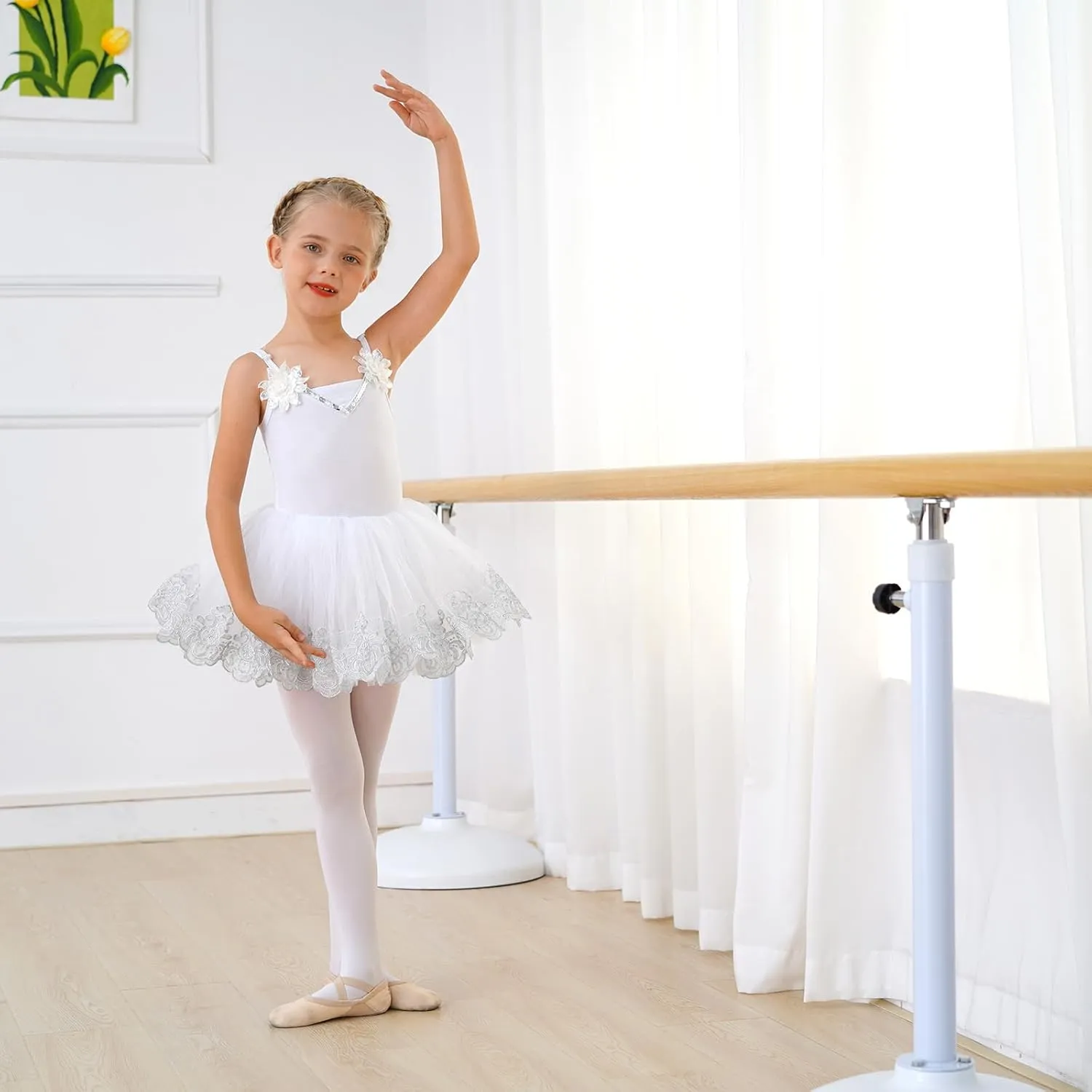 AFAVOM Ballet Leotards for Girls Toddler Sequin Flower Camisole Ballet Dance Dress Tulle Tutu Skirt Leotard Ballerina Costume