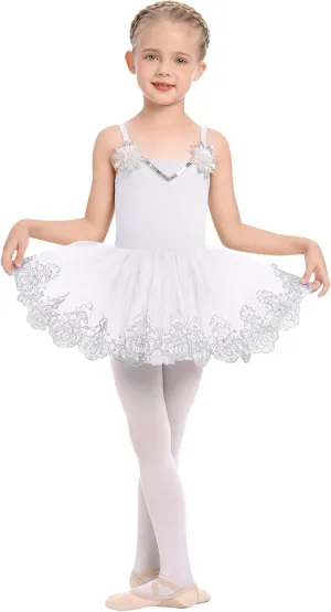 AFAVOM Ballet Leotards for Girls Toddler Sequin Flower Camisole Ballet Dance Dress Tulle Tutu Skirt Leotard Ballerina Costume