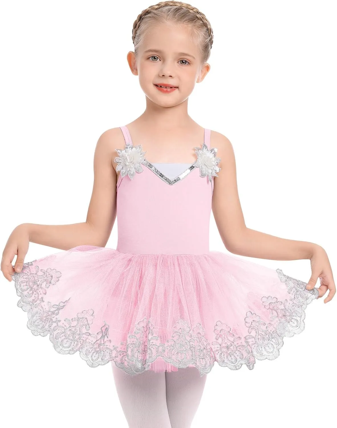 AFAVOM Ballet Leotards for Girls Toddler Sequin Flower Camisole Ballet Dance Dress Tulle Tutu Skirt Leotard Ballerina Costume