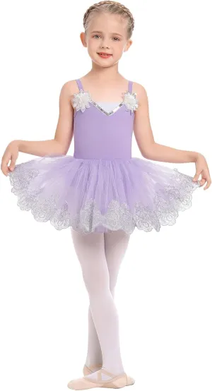 AFAVOM Ballet Leotards for Girls Toddler Sequin Flower Camisole Ballet Dance Dress Tulle Tutu Skirt Leotard Ballerina Costume
