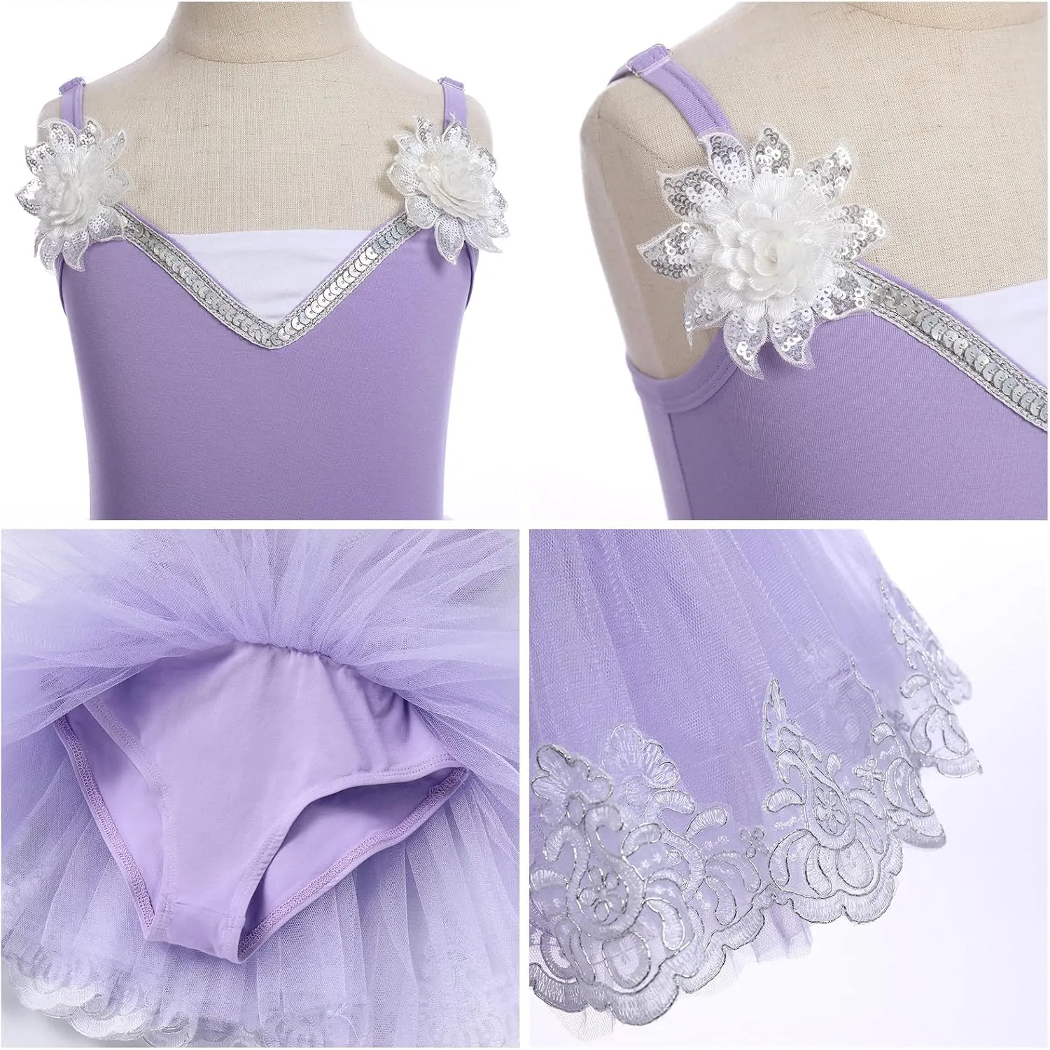 AFAVOM Ballet Leotards for Girls Toddler Sequin Flower Camisole Ballet Dance Dress Tulle Tutu Skirt Leotard Ballerina Costume