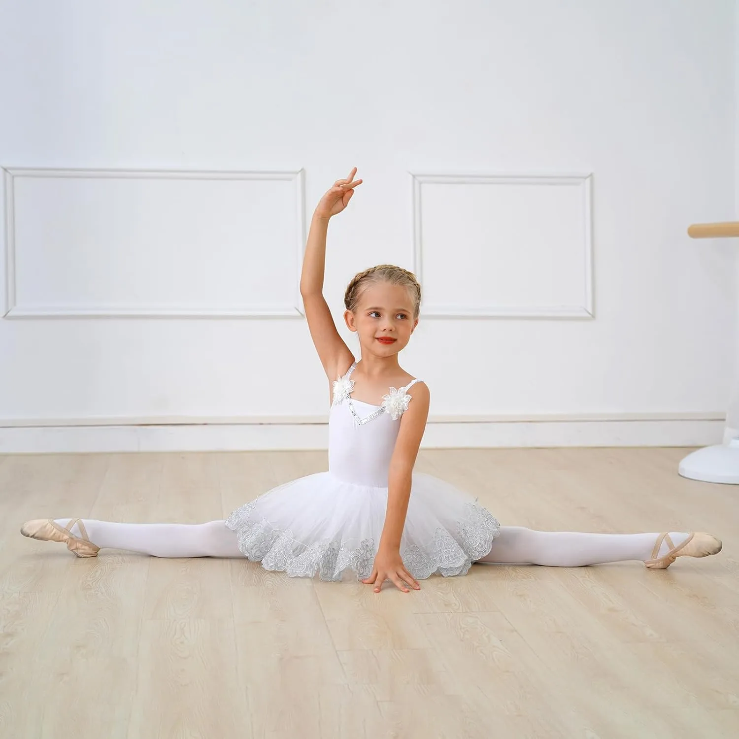 AFAVOM Ballet Leotards for Girls Toddler Sequin Flower Camisole Ballet Dance Dress Tulle Tutu Skirt Leotard Ballerina Costume