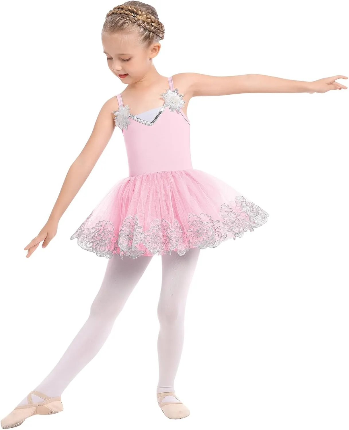AFAVOM Ballet Leotards for Girls Toddler Sequin Flower Camisole Ballet Dance Dress Tulle Tutu Skirt Leotard Ballerina Costume