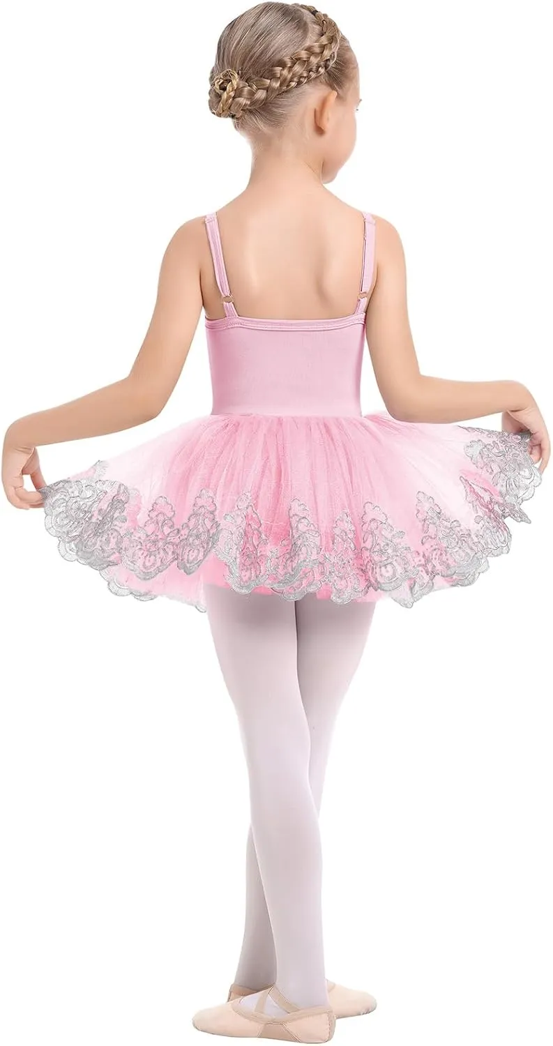 AFAVOM Ballet Leotards for Girls Toddler Sequin Flower Camisole Ballet Dance Dress Tulle Tutu Skirt Leotard Ballerina Costume