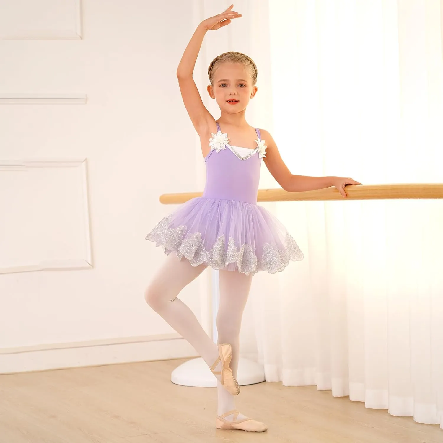 AFAVOM Ballet Leotards for Girls Toddler Sequin Flower Camisole Ballet Dance Dress Tulle Tutu Skirt Leotard Ballerina Costume