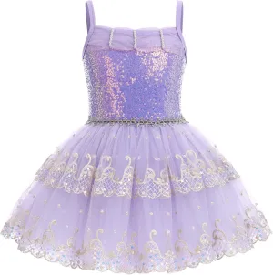 AFAVOM Toddler Kid Girls Sequins Fringes Camisole Ballet Dance Dress Glitter Feather Tutu Skirted Leotard Ballerina Dancewear