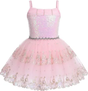 AFAVOM Toddler Kid Girls Sequins Fringes Camisole Ballet Dance Dress Glitter Feather Tutu Skirted Leotard Ballerina Dancewear
