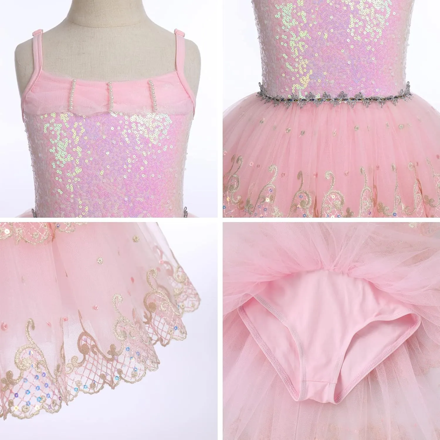 AFAVOM Toddler Kid Girls Sequins Fringes Camisole Ballet Dance Dress Glitter Feather Tutu Skirted Leotard Ballerina Dancewear
