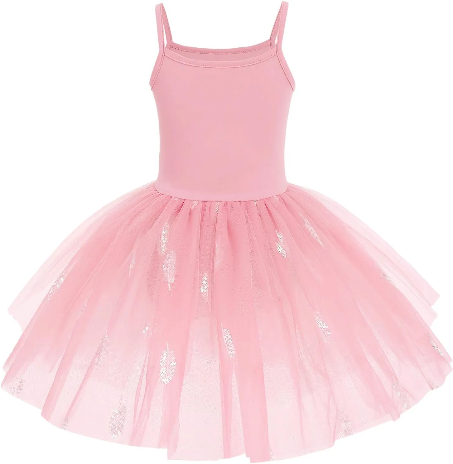 AFAVOM Toddler Kid Girls Sequins Fringes Camisole Ballet Dance Dress Glitter Feather Tutu Skirted Leotard Ballerina Dancewear