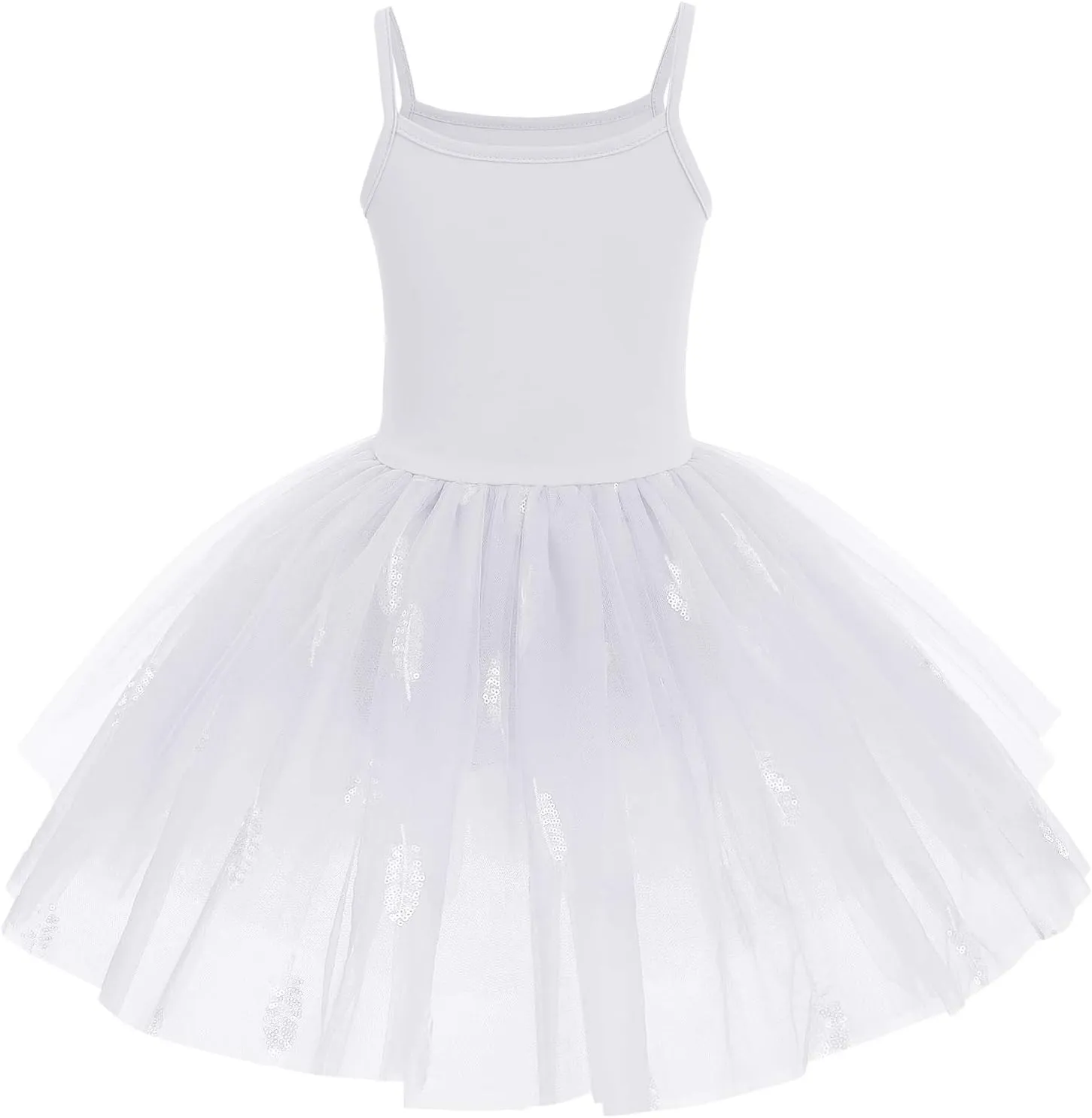 AFAVOM Toddler Kid Girls Sequins Fringes Camisole Ballet Dance Dress Glitter Feather Tutu Skirted Leotard Ballerina Dancewear