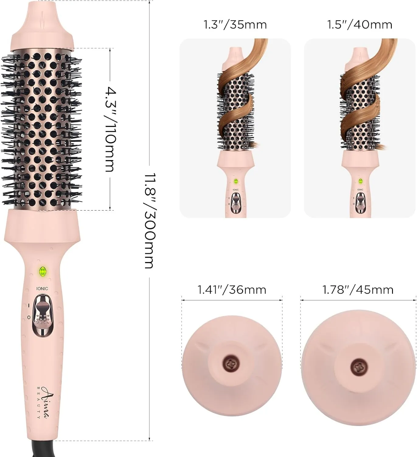 Aima Beauty Thermal Brush, 1.3"/35mm Volumizing Brush Makes Hair Silky Smooth, Ionic Hot Brush Create Smooth & Shiny Loose Curls, Fast Heating, Dual Voltage, 60Mins Auto Shut down, Pink