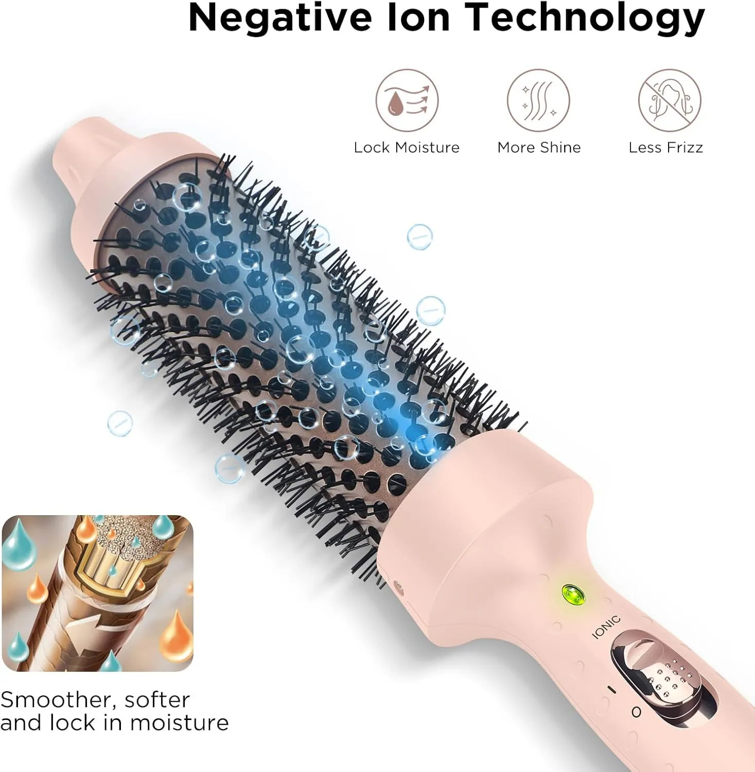 Aima Beauty Thermal Brush, 1.3"/35mm Volumizing Brush Makes Hair Silky Smooth, Ionic Hot Brush Create Smooth & Shiny Loose Curls, Fast Heating, Dual Voltage, 60Mins Auto Shut down, Pink