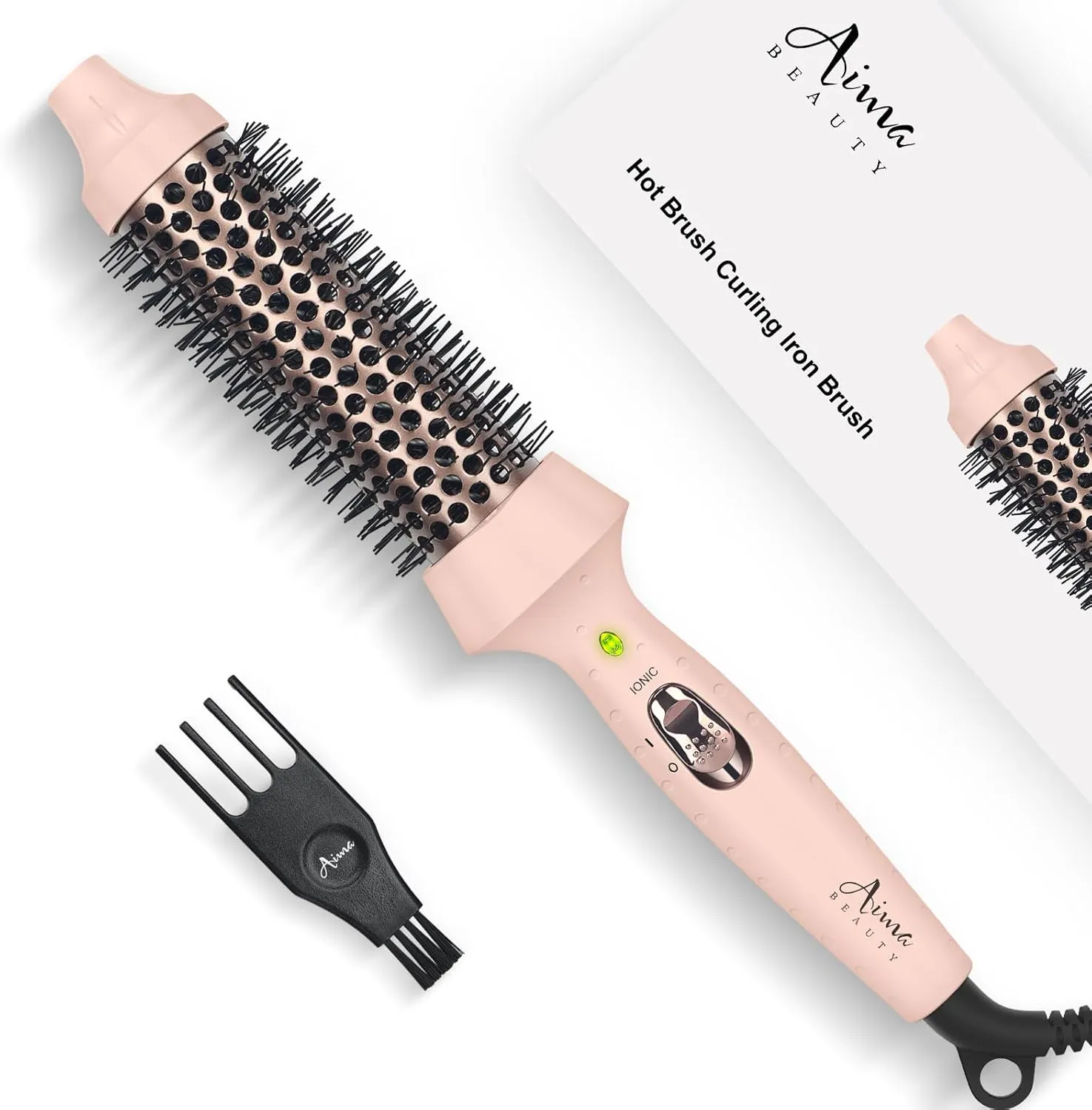 Aima Beauty Thermal Brush, 1.3"/35mm Volumizing Brush Makes Hair Silky Smooth, Ionic Hot Brush Create Smooth & Shiny Loose Curls, Fast Heating, Dual Voltage, 60Mins Auto Shut down, Pink
