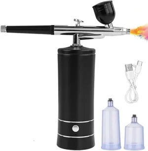 Airbrush Kit with Compressor - 48PSI Rechargeable Cordless Non-Clogging High-Pressure Air Brush Set Nail Machine, Airbrush Gun Set for Nail Art, Cake Decor, Makeup, Barber, Model Painting (BLACK)