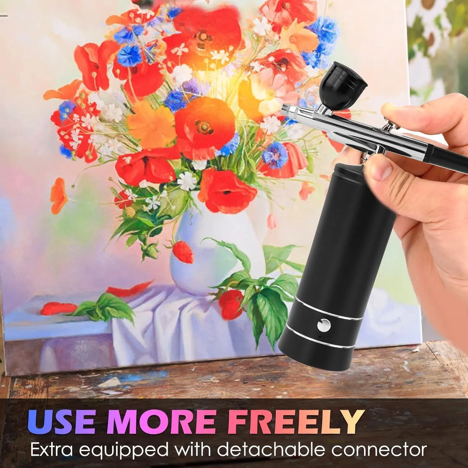 Airbrush Kit with Compressor - 48PSI Rechargeable Cordless Non-Clogging High-Pressure Air Brush Set Nail Machine, Airbrush Gun Set for Nail Art, Cake Decor, Makeup, Barber, Model Painting (BLACK)