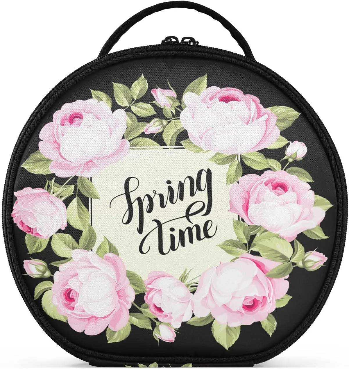 ALAZA Spring Time Pink Rose over Black Portable Cosmetic Bag Large Capacity Travel Makeup Case Organizer