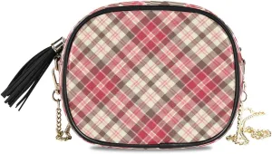 ALAZA Women's Pink Plaid Pattern Cross Body Bag Chain Shoulder Handbag Purse with Tassel