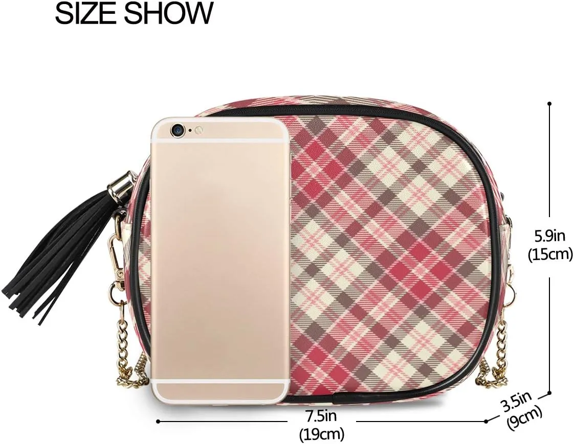ALAZA Women's Pink Plaid Pattern Cross Body Bag Chain Shoulder Handbag Purse with Tassel