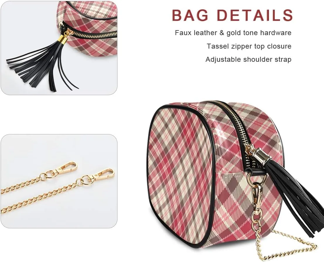 ALAZA Women's Pink Plaid Pattern Cross Body Bag Chain Shoulder Handbag Purse with Tassel