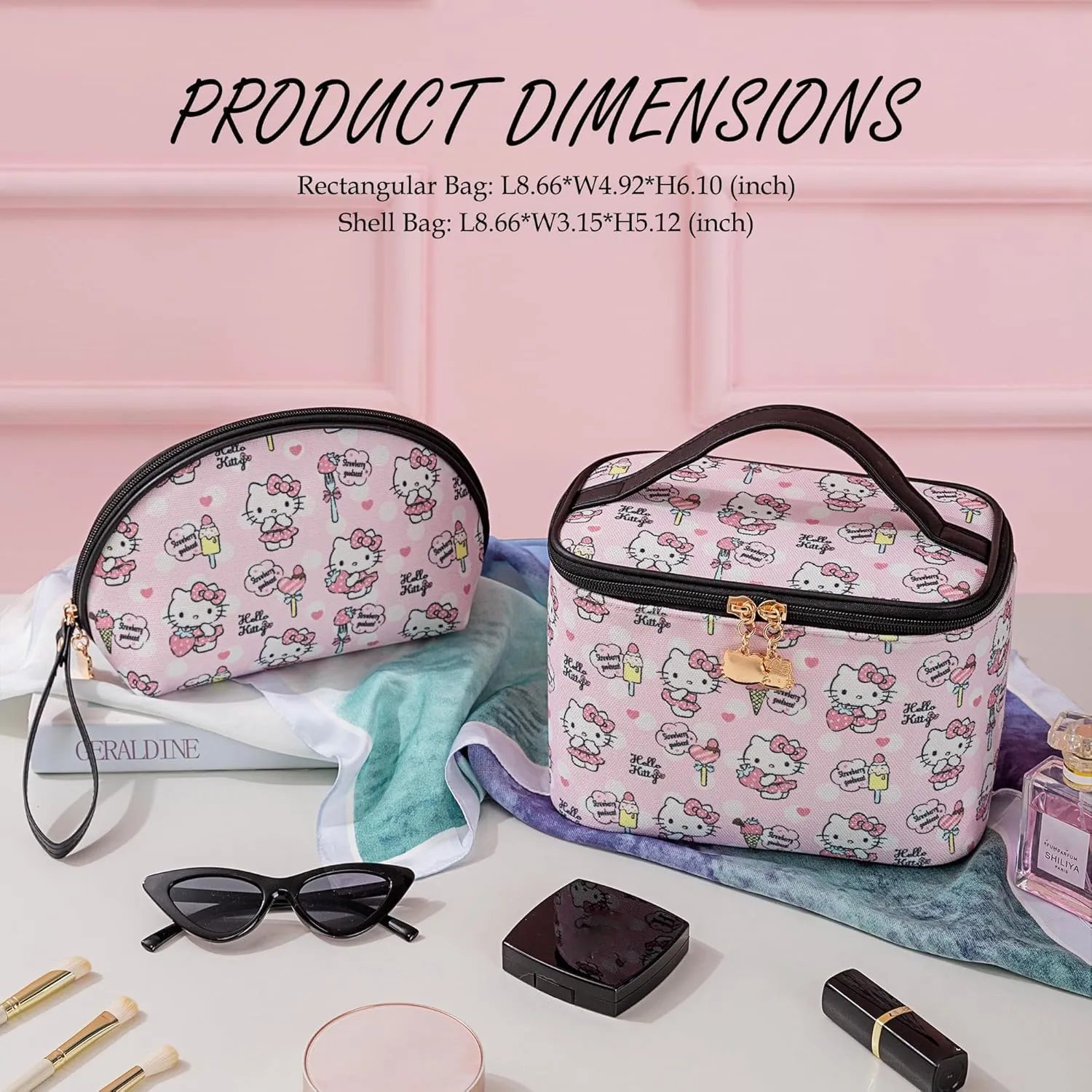AmBealla Cosmetic Bag Large Makeup Bags Pink Travel Case with Makeup Brush Holder，2PCS Cosmetic Organizer for Women, Toiletry Storage Bag for Skincare & Beauty Tools Sweet Cute for Girls