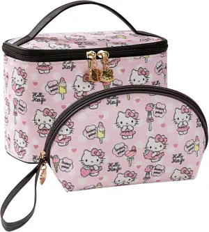 AmBealla Cosmetic Bag Large Makeup Bags Pink Travel Case with Makeup Brush Holder，2PCS Cosmetic Organizer for Women, Toiletry Storage Bag for Skincare & Beauty Tools Sweet Cute for Girls
