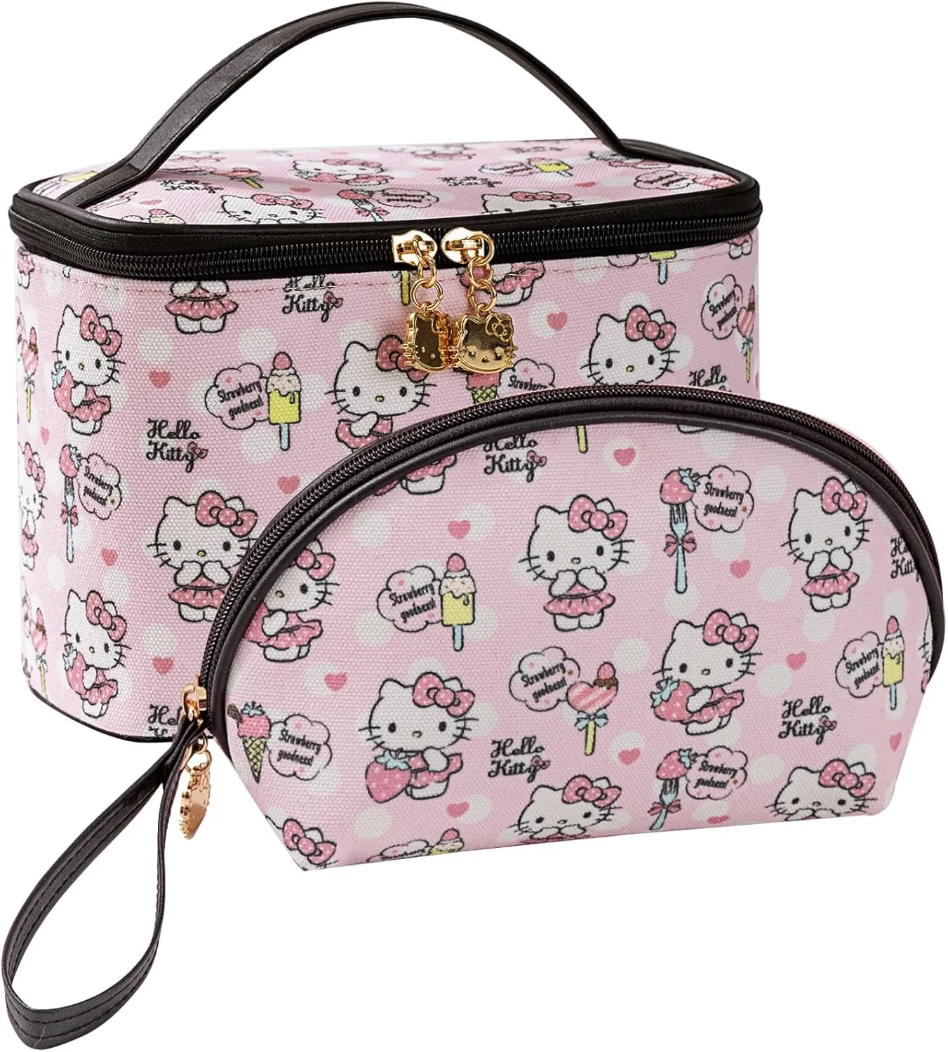 AmBealla Cosmetic Bag Large Makeup Bags Pink Travel Case with Makeup Brush Holder，2PCS Cosmetic Organizer for Women, Toiletry Storage Bag for Skincare & Beauty Tools Sweet Cute for Girls