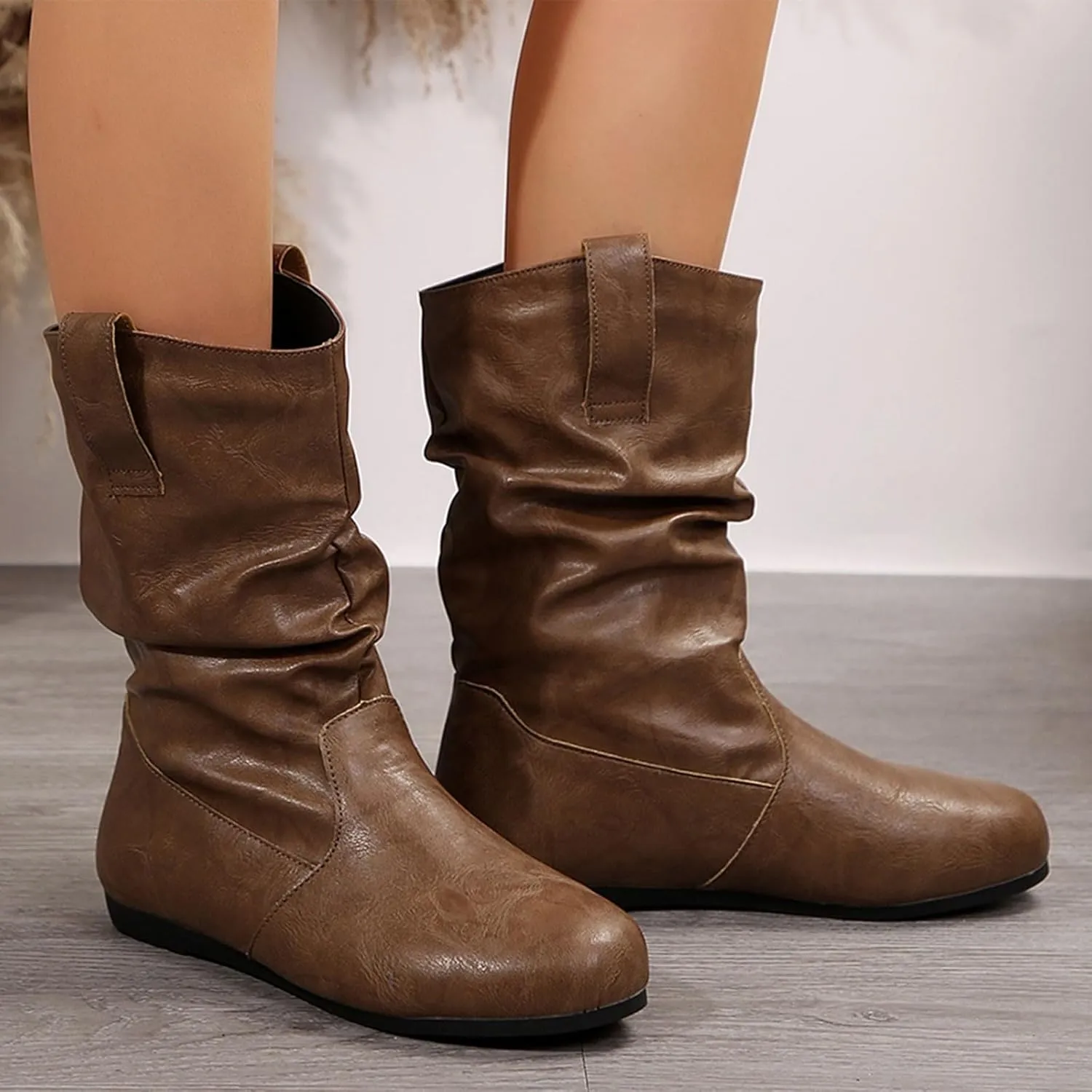 AMDBEL Wide Calf Boots for Women Low Heel Womens Fall Boots 2024 Fashion Riding Boots Slip On Ankle Booties Ladies Shoes
