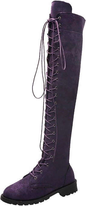 AMDBEL Boots for Women Knee High Wide Calf Boots Low Heel Boots Lace Up Over The Knee Suede Long Boots Fall Winter Shoes