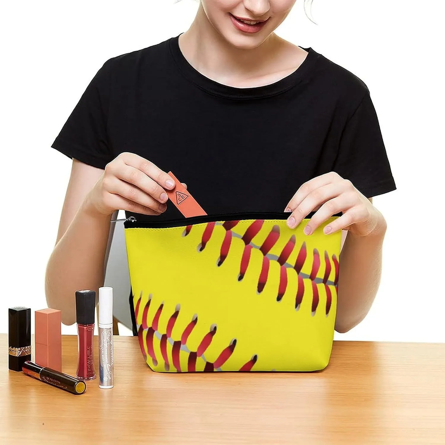 American Red Line Yellow Softball Large Capacity Portable Hand-held Makeup Bag