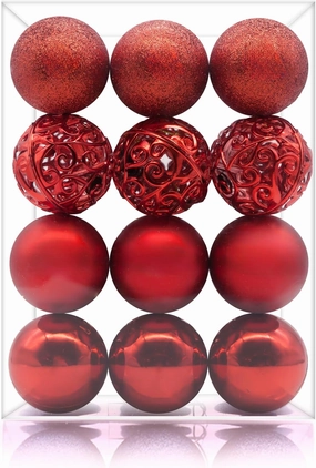 AMS 2.36''/60mm 24ct Christmas Balls Tree Pendants Shatterproof Ornaments Seasonal Decorations for Tree Decor,Holiday,Xmas(Red)