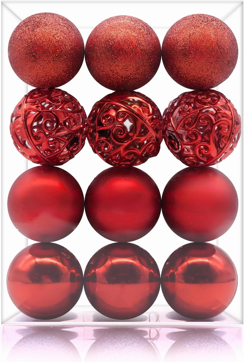 AMS 2.36''/60mm 24ct Christmas Balls Tree Pendants Shatterproof Ornaments Seasonal Decorations for Tree Decor,Holiday,Xmas(Red)