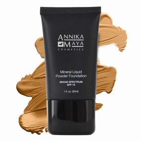 Annika Maya Mineral Foundation, Liquid to Powder Formula, Made in the USA (Nude Beige (Light Medium with Warm, Yellow Undertones), 1 fl oz (30ml))