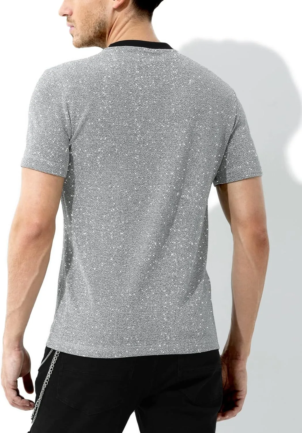 Arjen Kroos Men's Sequin Disco Shirts Short Sleeve Sparkly Rave Hot Tops