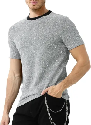 Arjen Kroos Men's Sequin Disco Shirts Short Sleeve Sparkly Rave Hot Tops