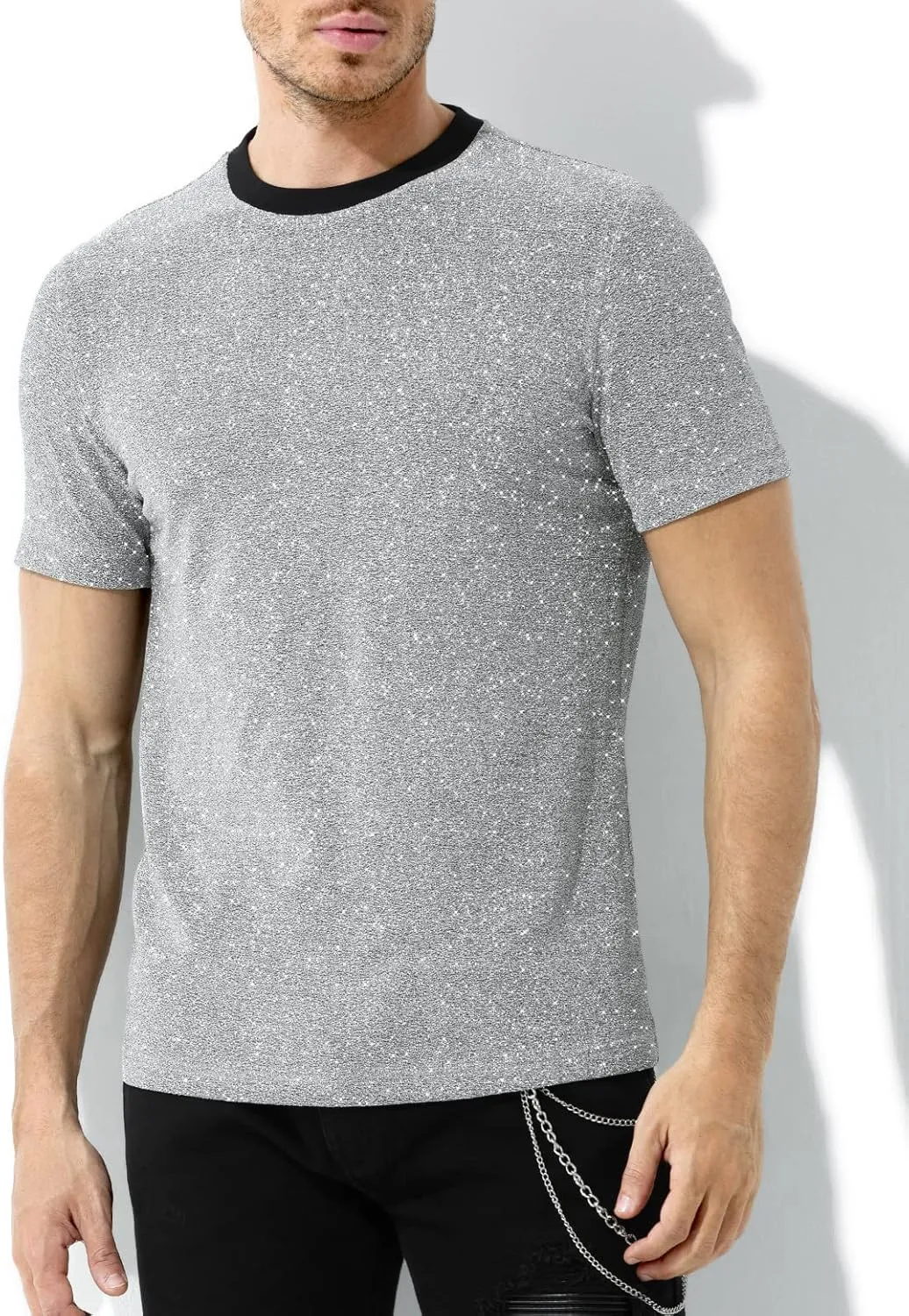 Arjen Kroos Men's Sequin Disco Shirts Short Sleeve Sparkly Rave Hot Tops