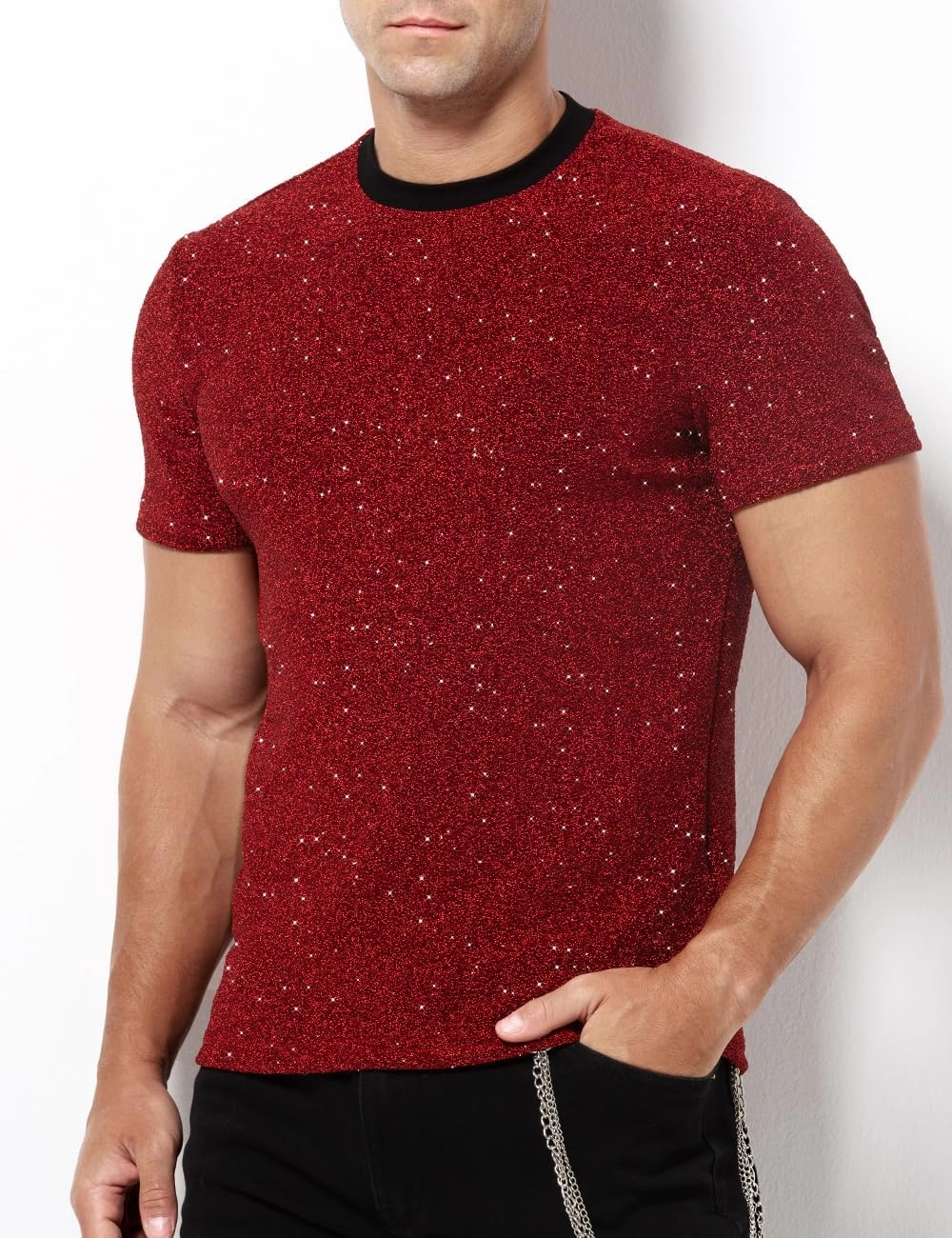 Arjen Kroos Men's Sequin Disco Shirts Short Sleeve Sparkly Rave Hot Tops