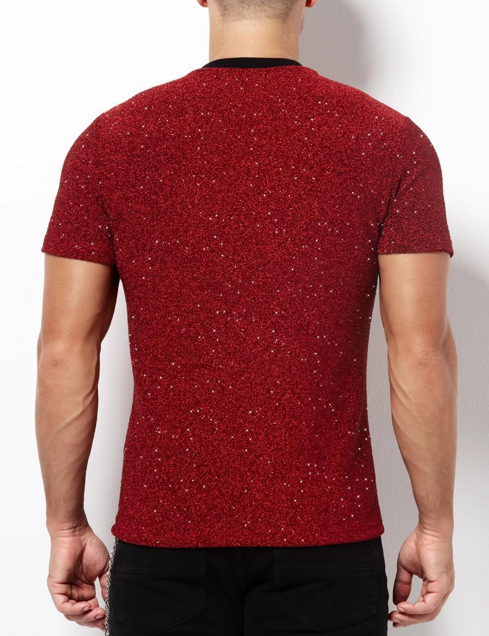 Arjen Kroos Men's Sequin Disco Shirts Short Sleeve Sparkly Rave Hot Tops