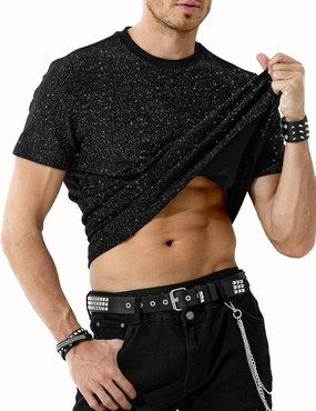 Arjen Kroos Men's Sequin Disco Shirts Short Sleeve Sparkly Rave Hot Tops