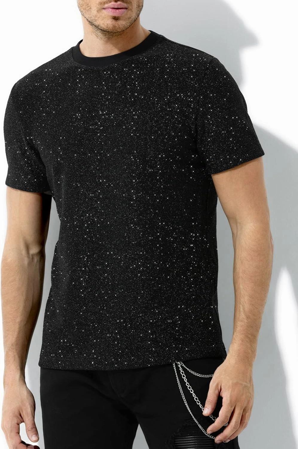 Arjen Kroos Men's Sequin Disco Shirts Short Sleeve Sparkly Rave Hot Tops