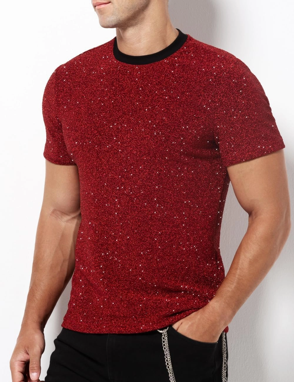 Arjen Kroos Men's Sequin Disco Shirts Short Sleeve Sparkly Rave Hot Tops