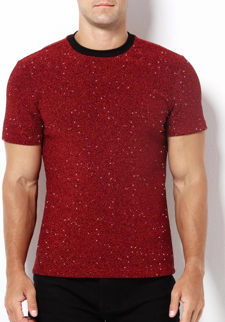 Arjen Kroos Men's Sequin Disco Shirts Short Sleeve Sparkly Rave Hot Tops