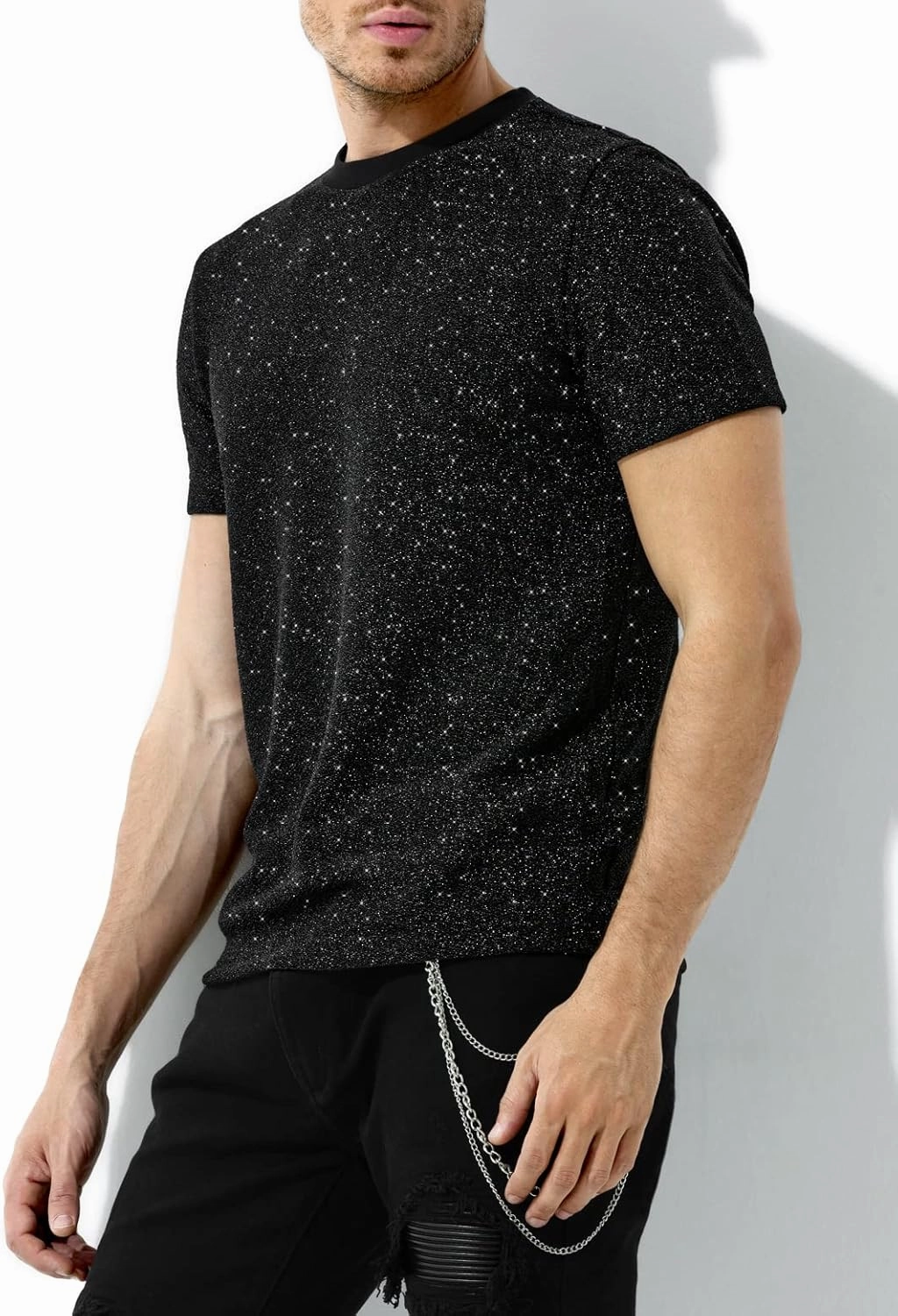 Arjen Kroos Men's Sequin Disco Shirts Short Sleeve Sparkly Rave Hot Tops