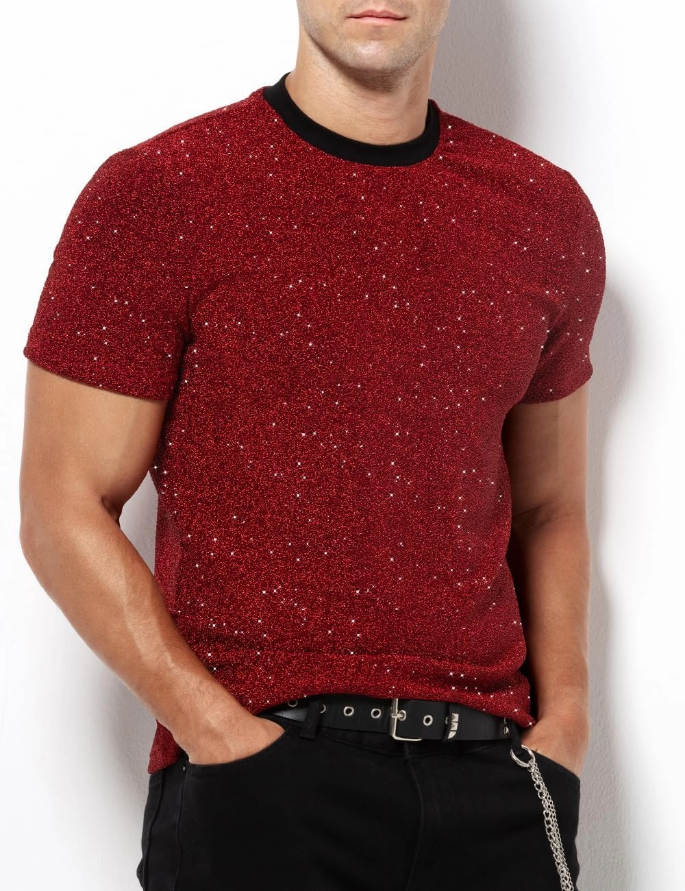 Arjen Kroos Men's Sequin Disco Shirts Short Sleeve Sparkly Rave Hot Tops